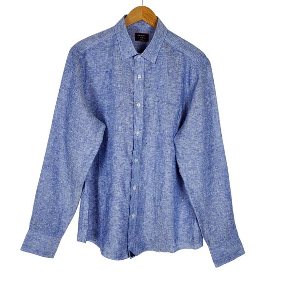 Untuckit Mens 100% Linen Vin Santo Long Sleeve Button Up Shirt L Blue Slim Fit - Picture 2 of 16